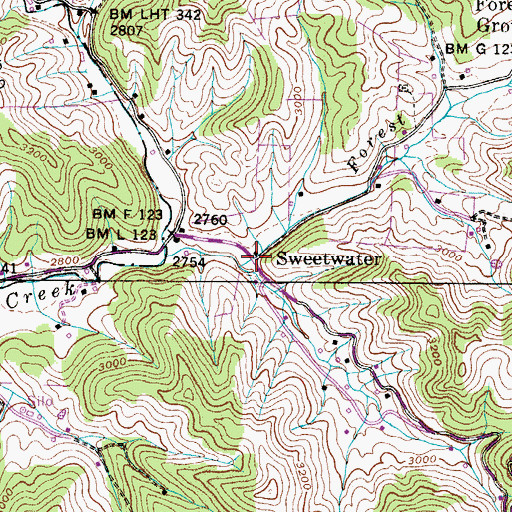 Topographic Map of Sweetwater, NC