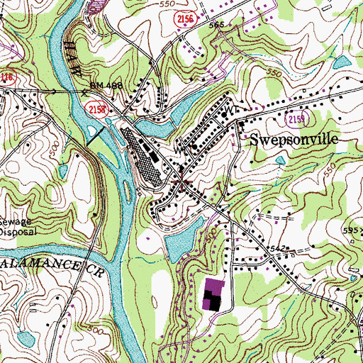 Topographic Map of Swepsonville, NC