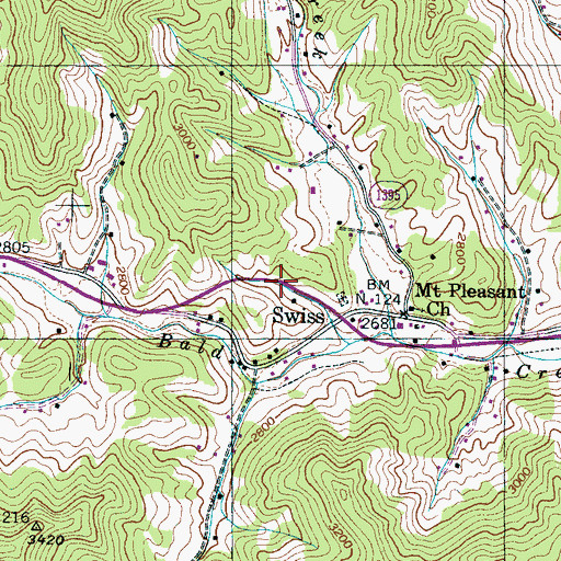 Topographic Map of Swiss, NC