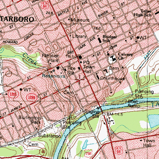 Topographic Map of Tarboro, NC