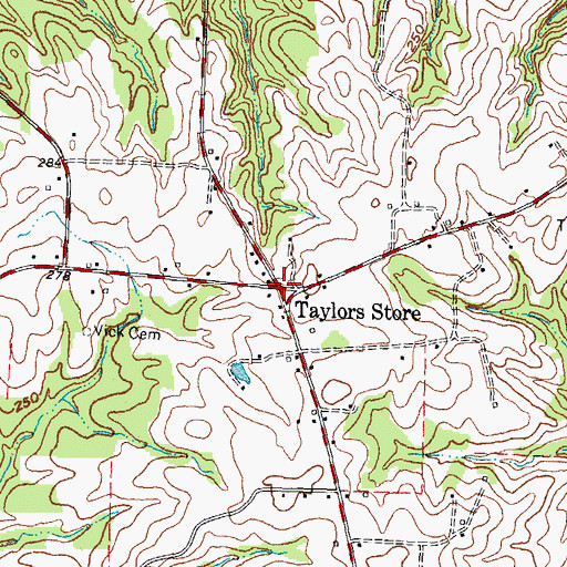 Topographic Map of Taylors Store, NC