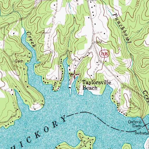 Topographic Map of Taylorsville Beach, NC