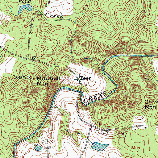 Topographic Map of Teer, NC