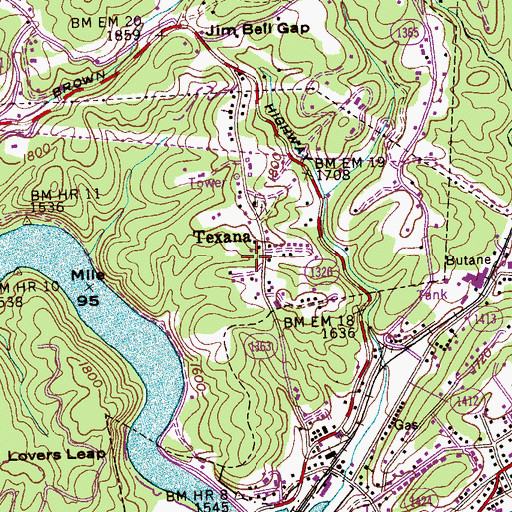 Topographic Map of Texana, NC