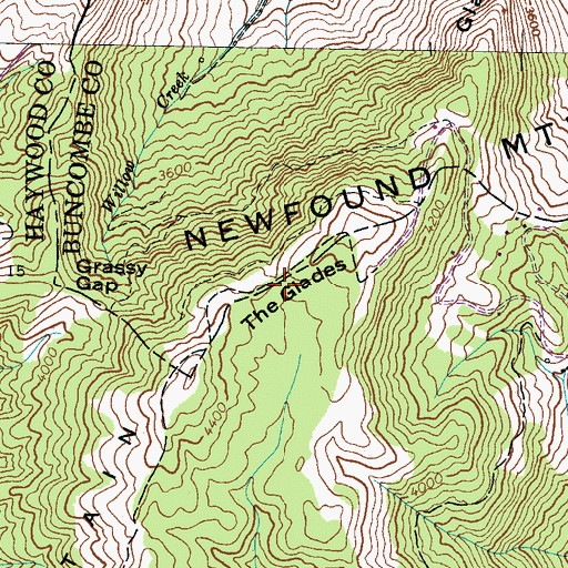 Topographic Map of The Glades, NC