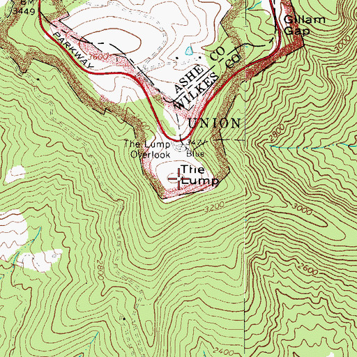Topographic Map of The Lump, NC