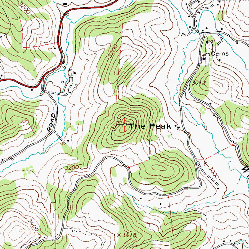 Topographic Map of The Peak, NC