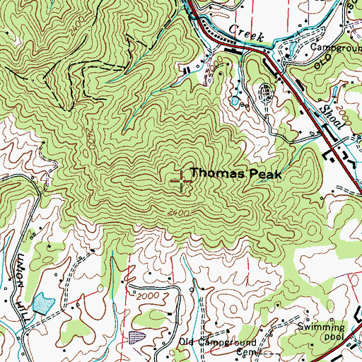 Topographic Map of Thomas Peak, NC