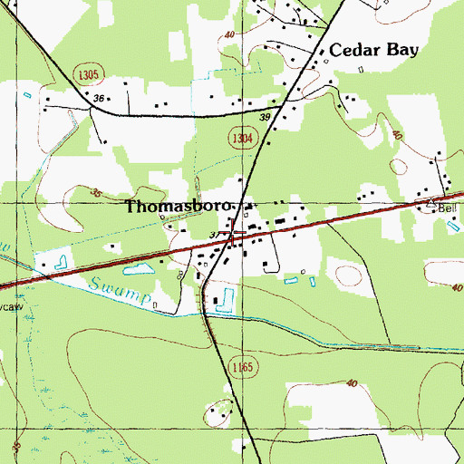 Topographic Map of Thomasboro, NC