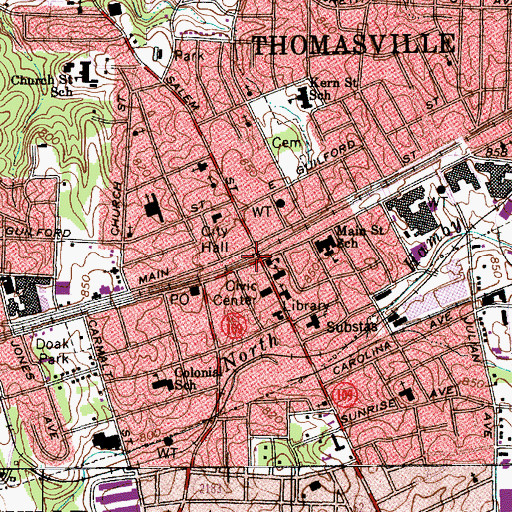 Topographic Map of Thomasville, NC