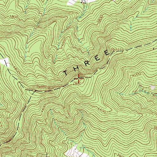 Topographic Map of Three Top Mountain, NC
