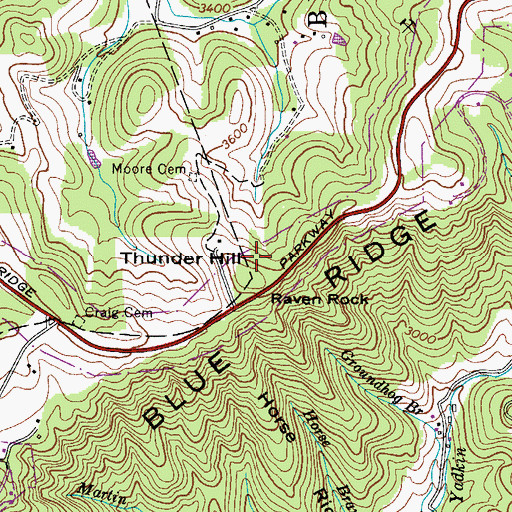 Topographic Map of Thunder Hill, NC