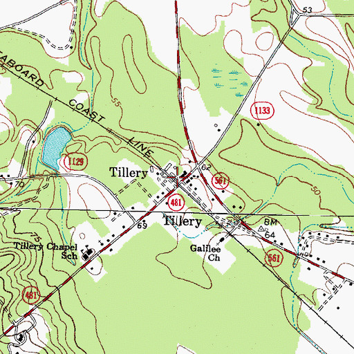 Topographic Map of Tillery, NC