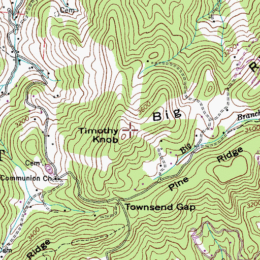 Topographic Map of Timothy Knob, NC