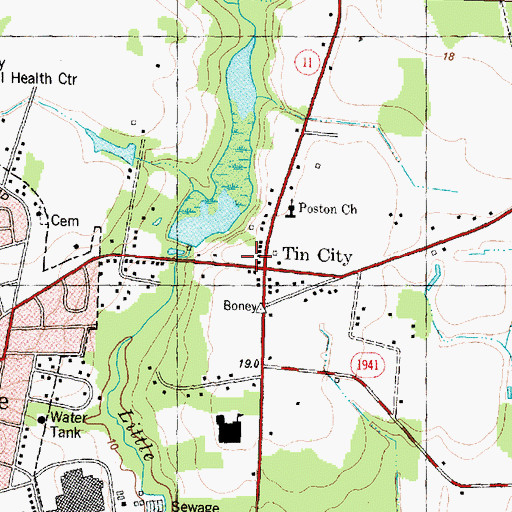 Topographic Map of Tin City, NC