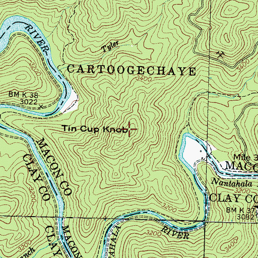 Topographic Map of Tin Cup Knob, NC