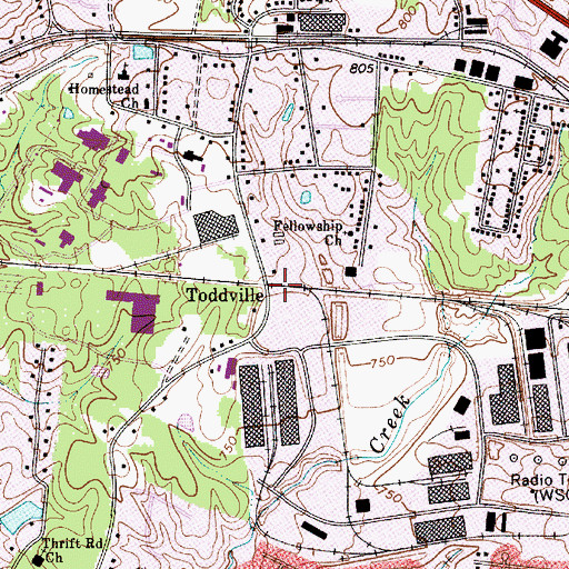 Topographic Map of Toddville, NC
