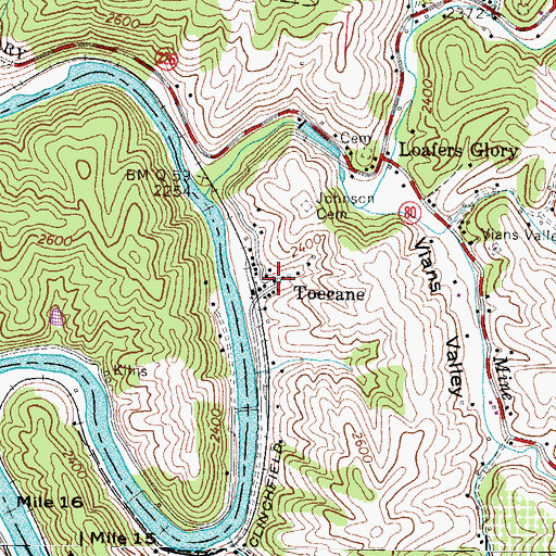 Topographic Map of Toecane, NC