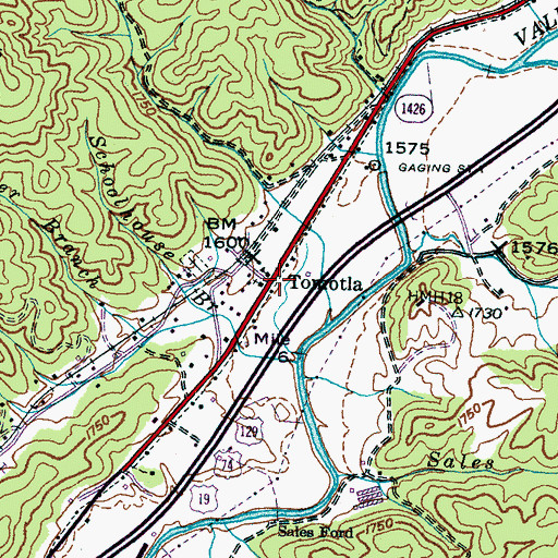 Topographic Map of Tomotla, NC