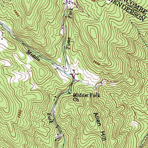 Topographic Map of Toms Fork, NC