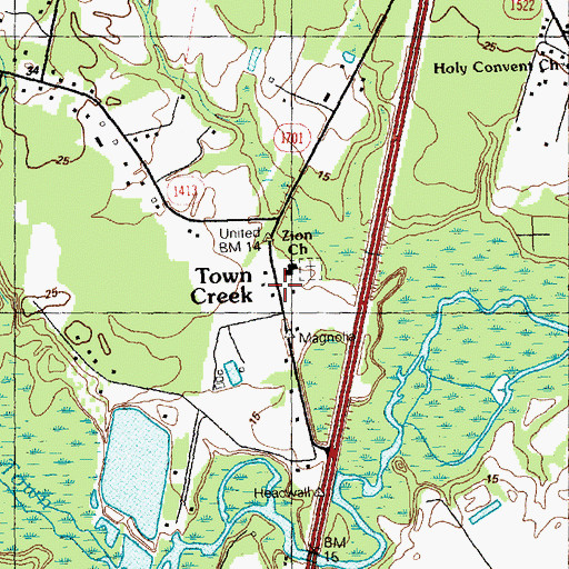 Topographic Map of Town Creek, NC