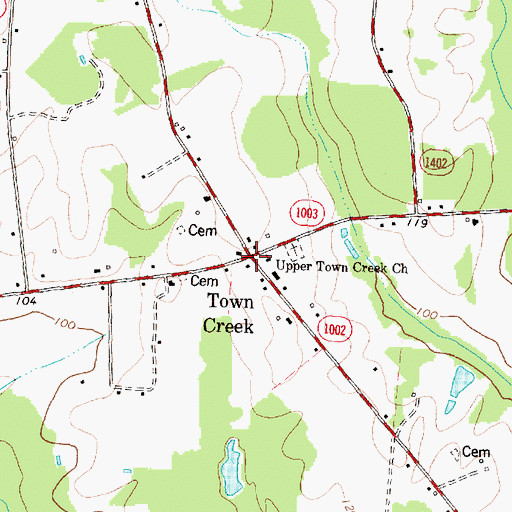 Topographic Map of Town Creek, NC
