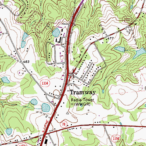 Topographic Map of Tramway, NC