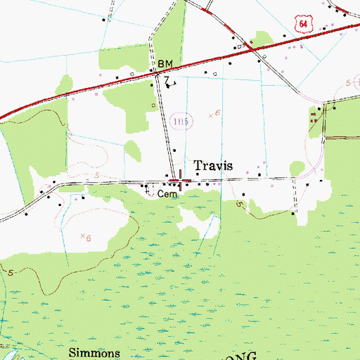 Topographic Map of Travis, NC