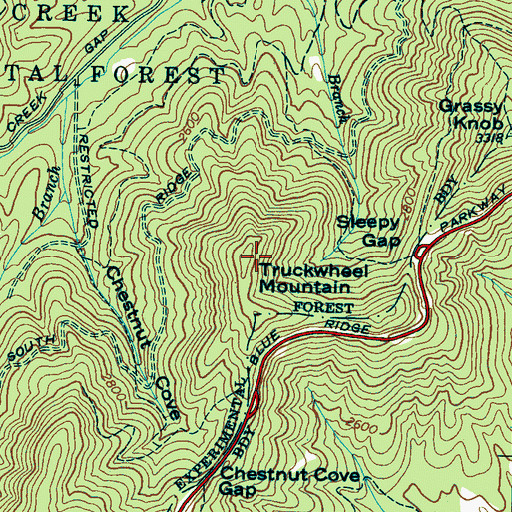 Topographic Map of Truckwheel Mountain, NC