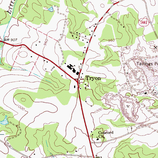 Topographic Map of Tryon, NC