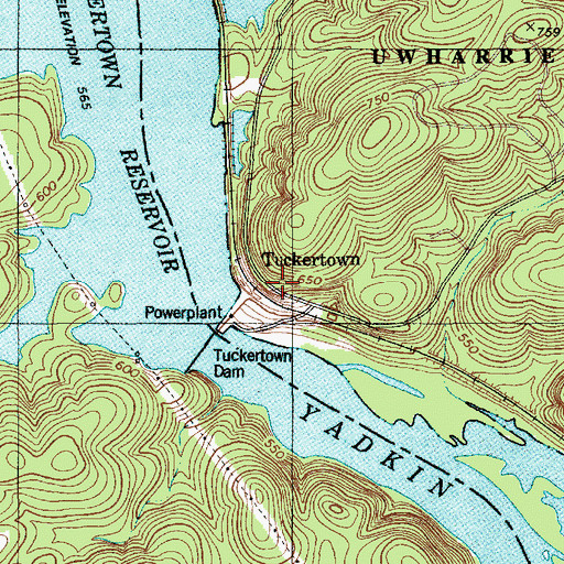 Topographic Map of Tuckertown, NC