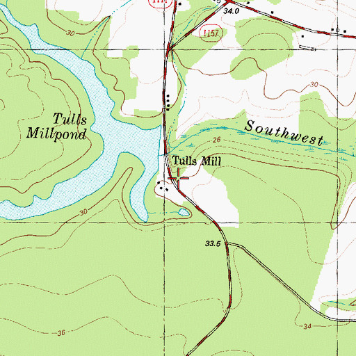 Topographic Map of Tulls Mill, NC