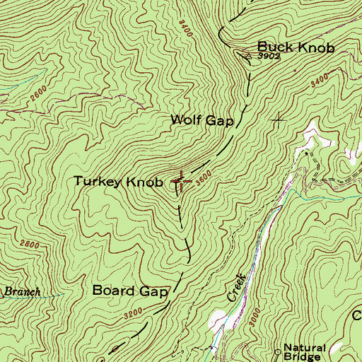 Topographic Map of Turkey Knob, NC