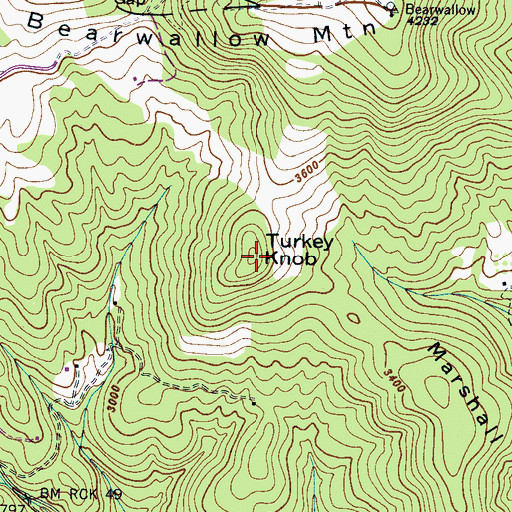 Topographic Map of Turkey Knob, NC