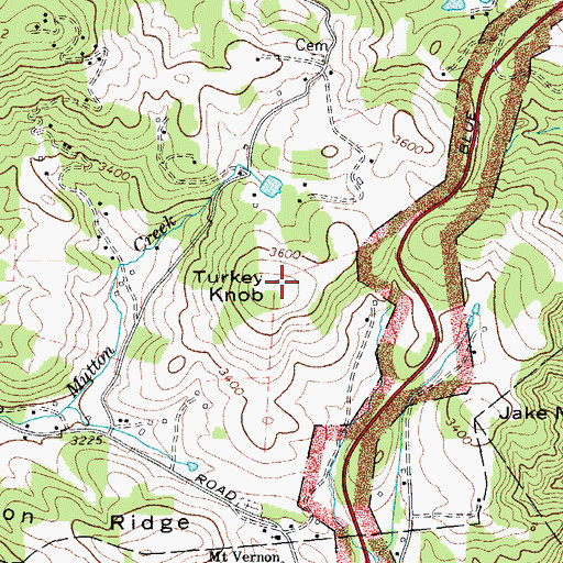 Topographic Map of Turkey Knob, NC