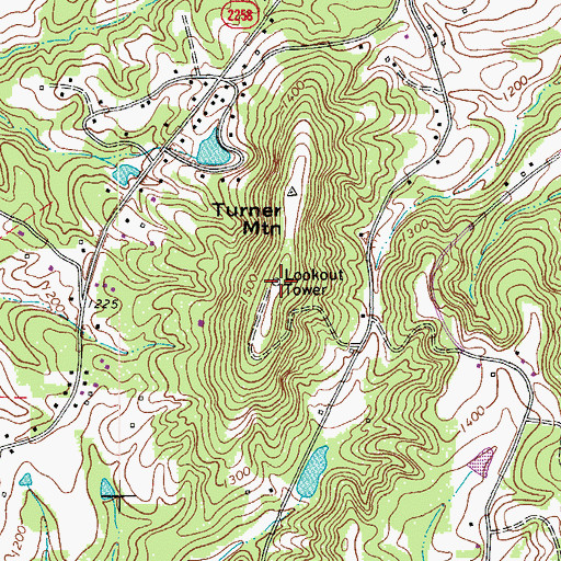 Topographic Map of Turner Mountain, NC