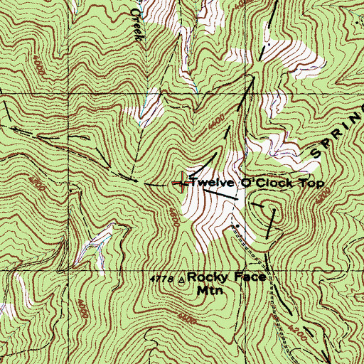 Topographic Map of Twelve O'Clock Top, NC