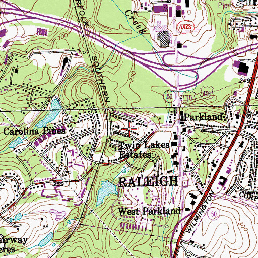 Topographic Map of Twin Lakes Estates, NC