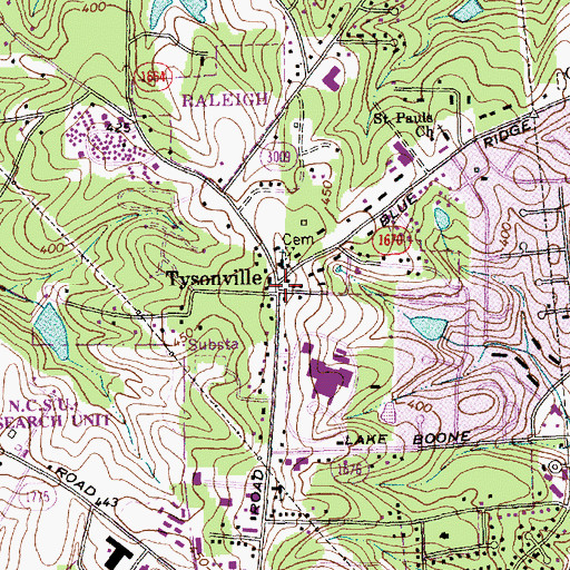 Topographic Map of Tysonville, NC