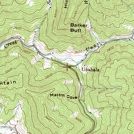 Topographic Map of Unahala, NC