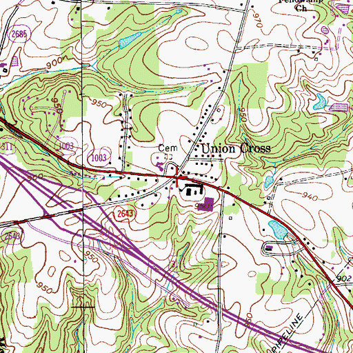 Topographic Map of Union Cross, NC