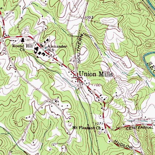 Topographic Map of Union Mills, NC