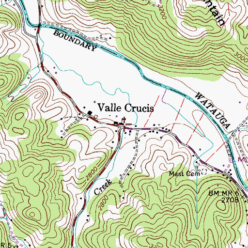 Topographic Map of Valle Crucis, NC