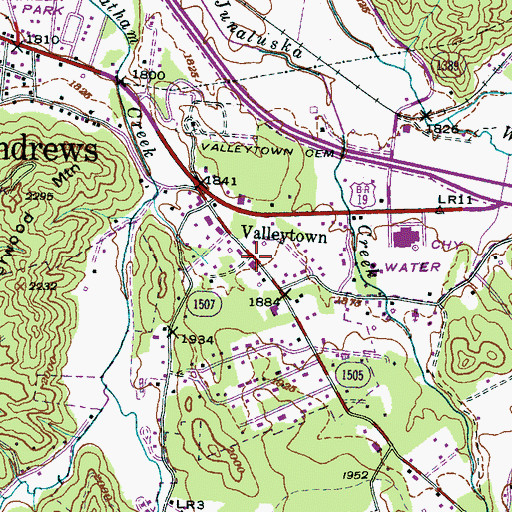 Topographic Map of Valleytown, NC
