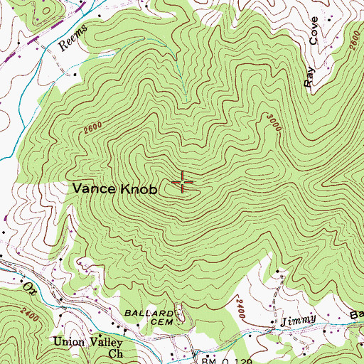 Topographic Map of Vance Knob, NC