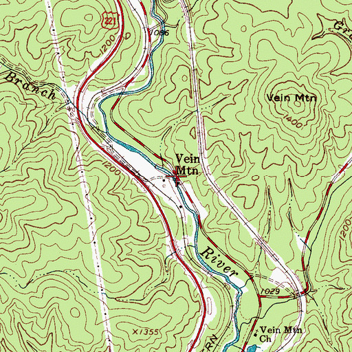 Topographic Map of Vein Mountain, NC