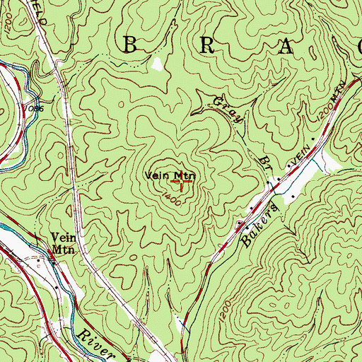 Topographic Map of Vein Mountain, NC