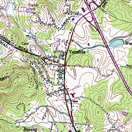 Topographic Map of Venable, NC