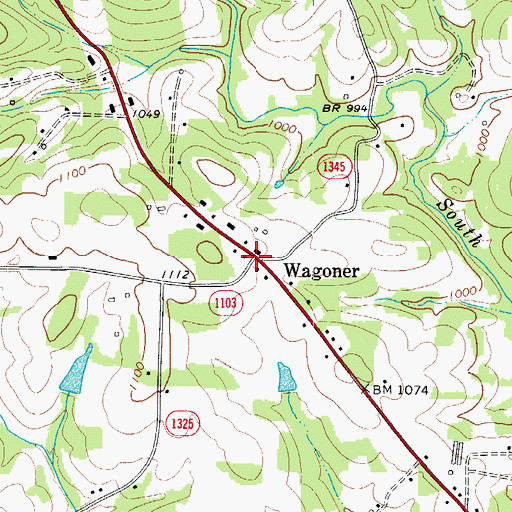 Topographic Map of Wagoner, NC