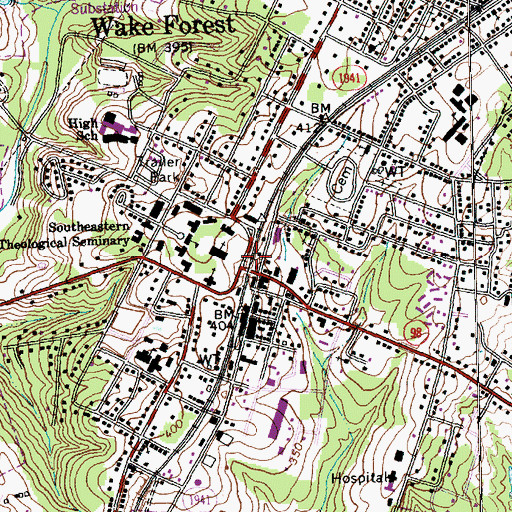 Topographic Map of Wake Forest, NC